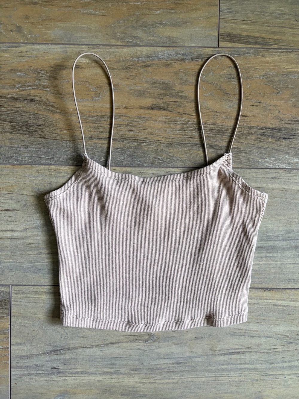 H&M Beige Ribbed Spaghetti Strap Crop Top